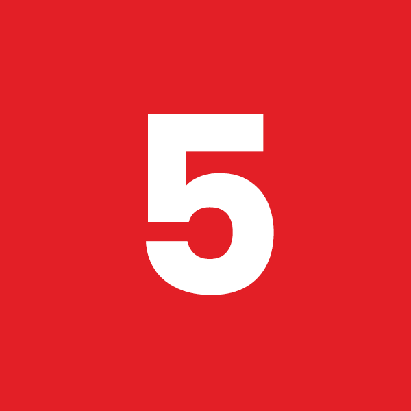 Number five on a red background