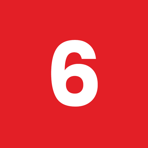 Number six on a red background
